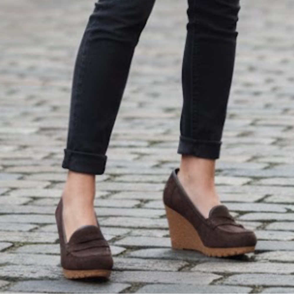Michael Kors Brown Suede Leather Rory Loafer Wedge Shoes Women’s Size 8